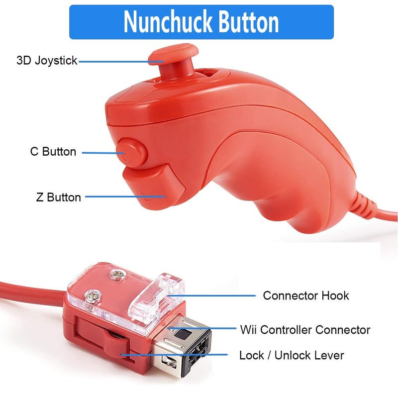 Tevodo Wii Nunchuck Controller, 2 Packs Nunchuck Joystick Compatible with Wii Wii U console(Red and Blue) - Image 5